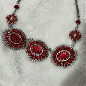 Red rhinestone and bling adjustable necklace